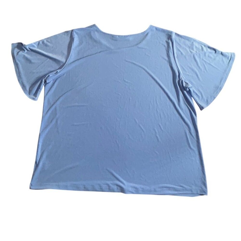 Susan Graver Minimalist Casual Top 1X Blue Cold Shoulder Stretch No Iron Women - Picture 2 of 12